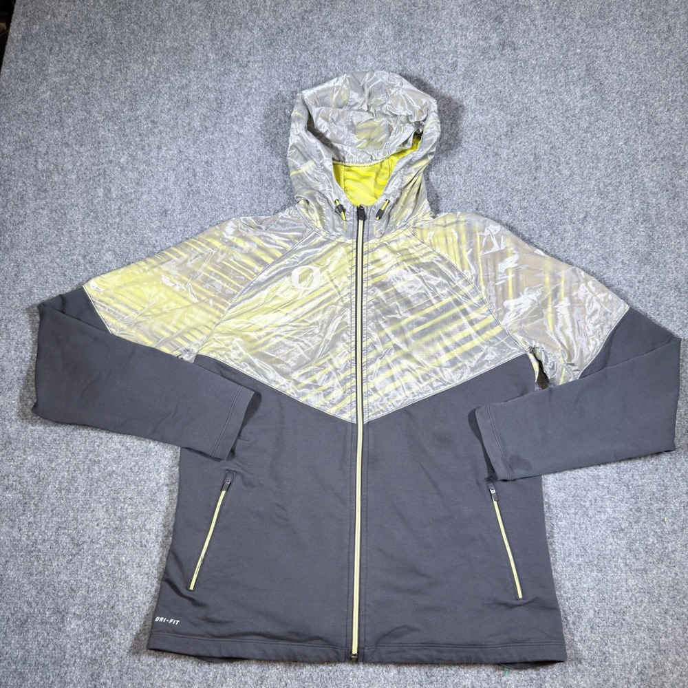 Nike Oregon Ducks Dri-FIT Windrunner Jacket Womens XL Gray Silver Yellow Hooded